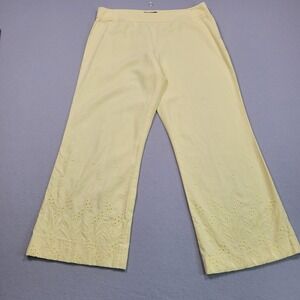 MAK New York Yellow Linen Blend Floral Embroidered Wide Leg Pants Size 12